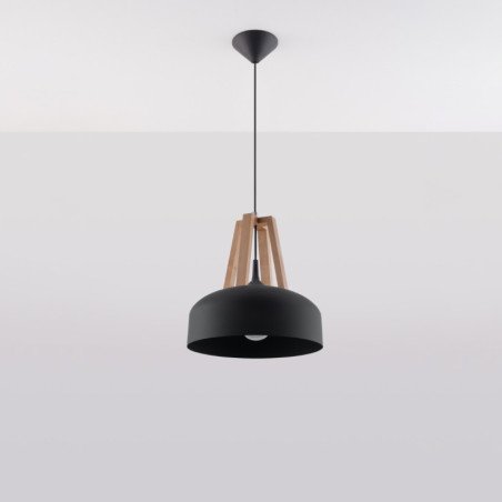 Lampe pendante Cassiopeia noir/bois naturel
