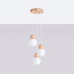 Lampe suspendue Pegasus 3P blanc/bois naturel