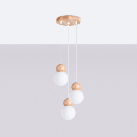 Lampe suspendue Pegasus 3P blanc/bois naturel